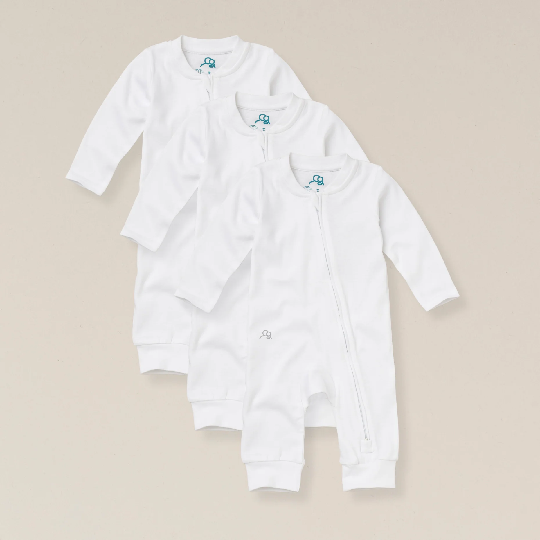 Organic Cotton Footless Baby Sleepsuit - 3 Pack - White