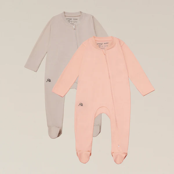 Organic Cotton Baby Sleepsuit - 2 Pack - Seashell/Sand