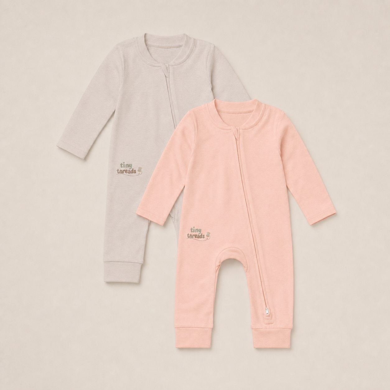 Organic Cotton Footless Baby Sleepsuit - 2 Pack - Seashell/Sand