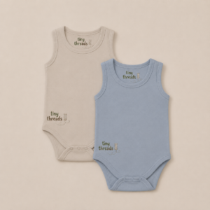 Organic Cotton Sleeveless Baby Bodysuit - 2 Pack - Ocean/Sand