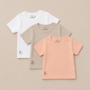 Organic Cotton Baby T-Shirt - 3 Pack - Sand/Seashell/White