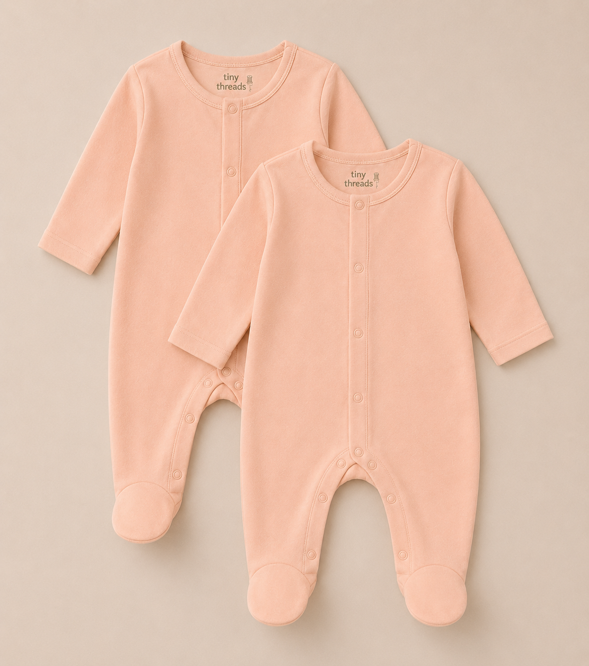 Organic Cotton Footless Baby Sleepsuit - 2 Pack - Seashell