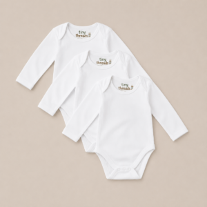 Organic Cotton Long Sleeve Baby Bodysuit - 3 Pack - White