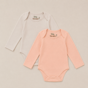Organic Cotton Long Sleeve Baby Bodysuit - 2 Pack - Seashell/Sand